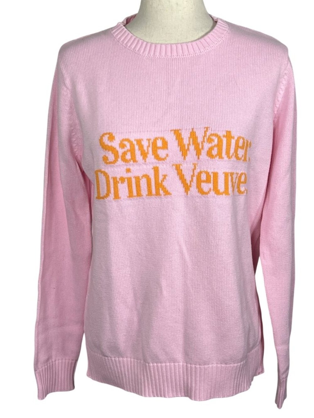 PINK PINEAPPLE Save Water Drink Veuve Sweater Long Sleeve Pink Sz L NWOT